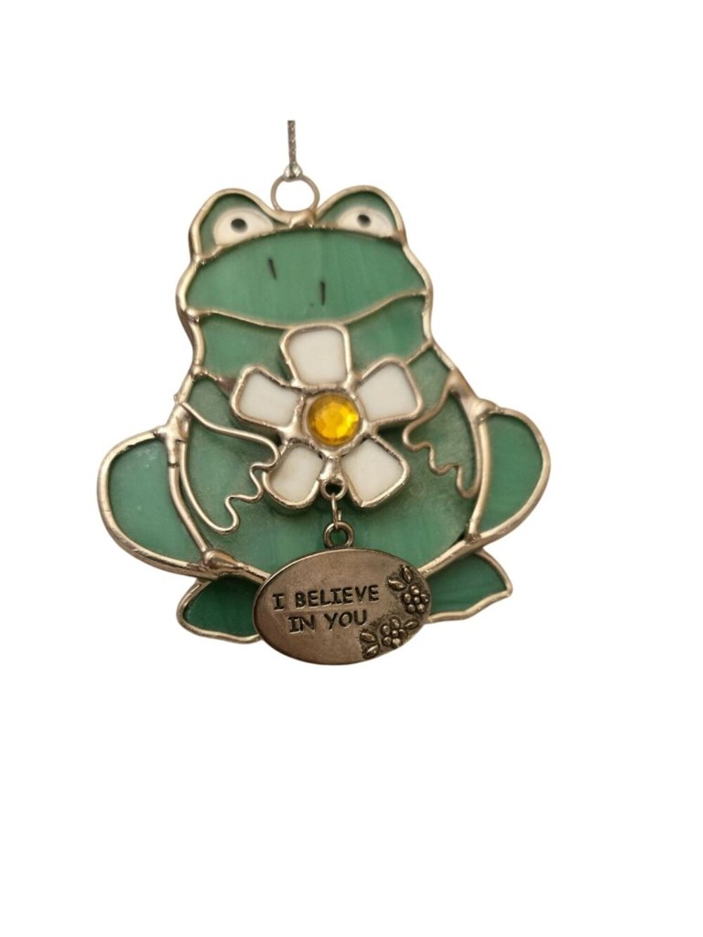 Stained Glass Frog Sun Catcher With Flower Metal I Believe In You Charm